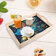 Load image into Gallery viewer, Wooden Dragonfly Diamond Decorative Serving Tray with Handle for Coffee Table
