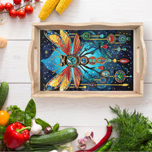 Load image into Gallery viewer, Wooden Dragonfly Diamond Decorative Serving Tray with Handle for Coffee Table
