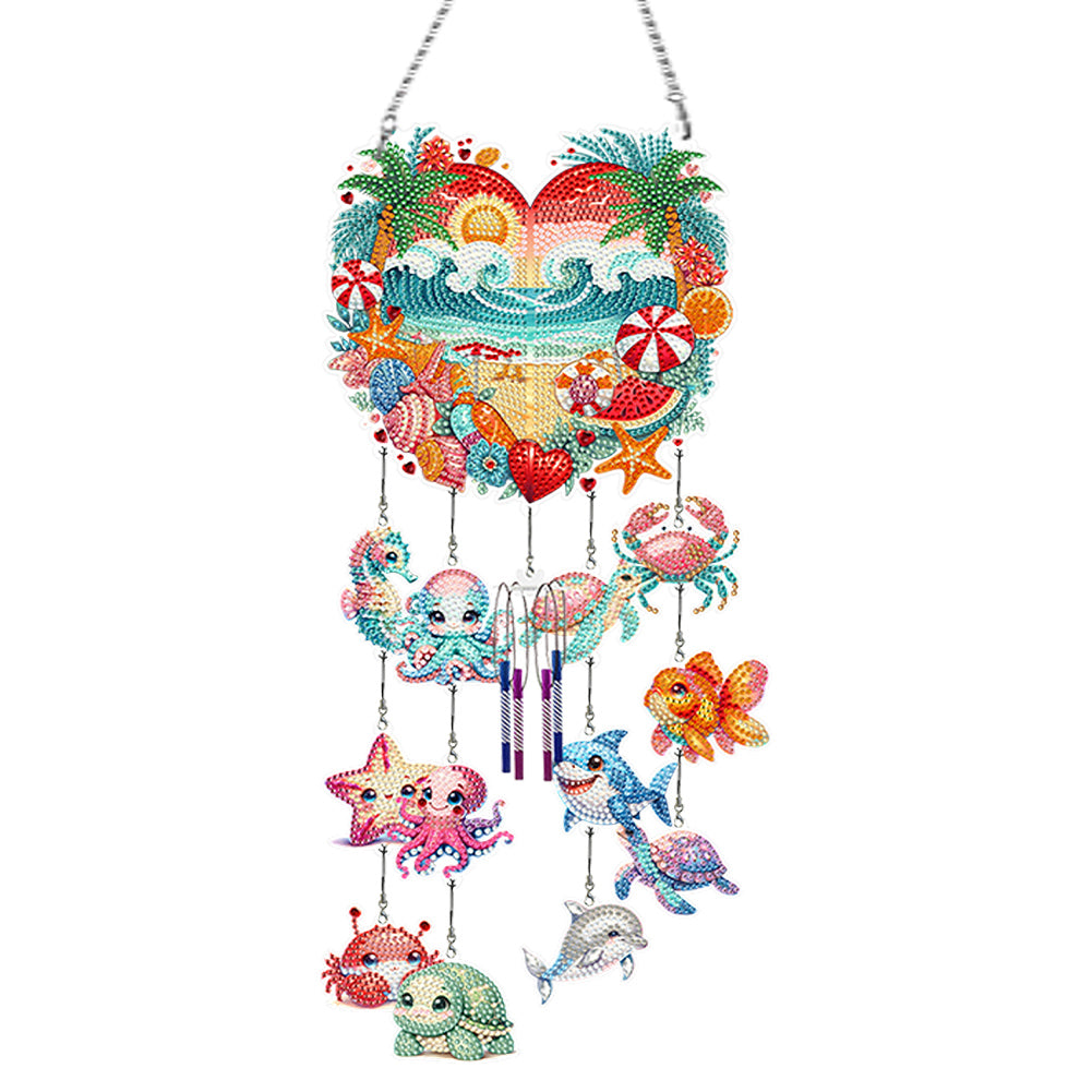 Acrylic Double Sided Heart and Sea Creatures Crystal Wind Chimes Pendant Kit