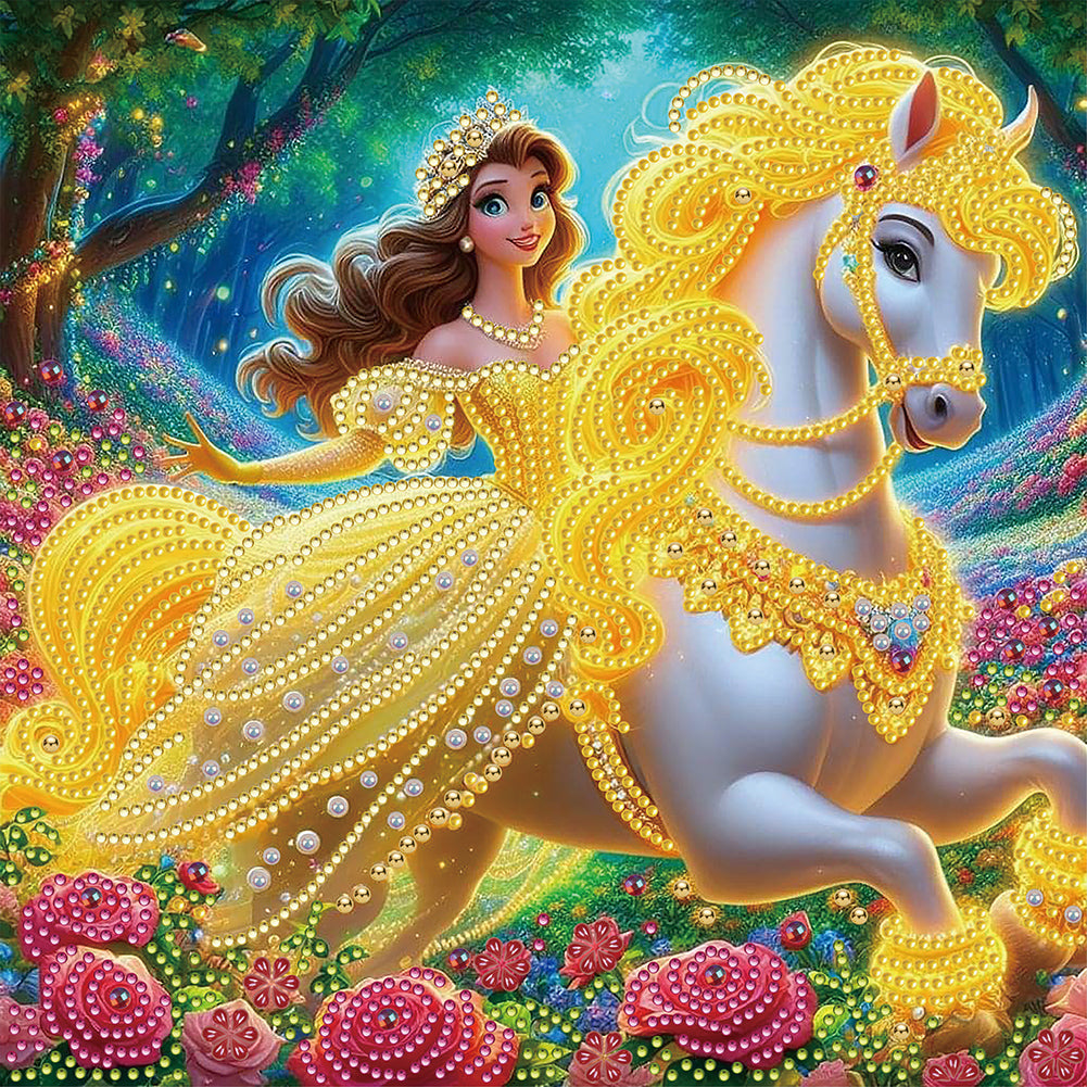 Diamond Painting - Partial Special Shaped - Princess Belle riding a horse (30*30CM)