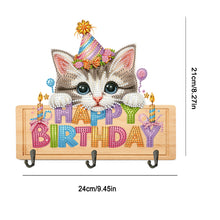 Load image into Gallery viewer, Wooden Special Shape Happy Birthday Cat 3 Hooks Diamond Painting Hook Rail
