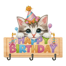 Load image into Gallery viewer, Wooden Special Shape Happy Birthday Cat 3 Hooks Diamond Painting Hook Rail
