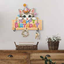 Load image into Gallery viewer, Wooden Special Shape Happy Birthday Cat 3 Hooks Diamond Painting Hook Rail
