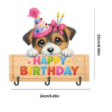 Load image into Gallery viewer, Wooden Special Shape Happy Birthday Dog 3 Hooks Diamond Painting Hook Rail
