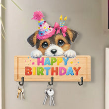 Load image into Gallery viewer, Wooden Special Shape Happy Birthday Dog 3 Hooks Diamond Painting Hook Rail
