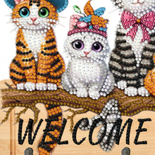 Load image into Gallery viewer, Wooden Special Shape Welcome Home Cat 3 Hooks Diamond Painting Hook Rail
