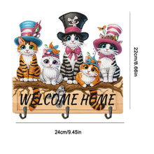 Load image into Gallery viewer, Wooden Special Shape Welcome Home Cat 3 Hooks Diamond Painting Hook Rail
