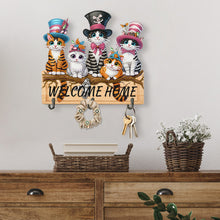 Load image into Gallery viewer, Wooden Special Shape Welcome Home Cat 3 Hooks Diamond Painting Hook Rail
