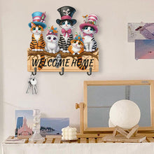 Load image into Gallery viewer, Wooden Special Shape Welcome Home Cat 3 Hooks Diamond Painting Hook Rail
