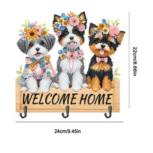 Load image into Gallery viewer, Wooden Special Shape Welcome Home Dog 3 Hooks Diamond Painting Hook Rail
