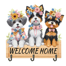 Load image into Gallery viewer, Wooden Special Shape Welcome Home Dog 3 Hooks Diamond Painting Hook Rail
