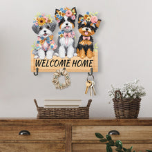 Load image into Gallery viewer, Wooden Special Shape Welcome Home Dog 3 Hooks Diamond Painting Hook Rail
