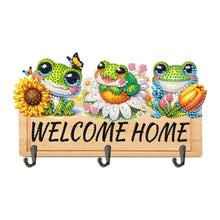 Load image into Gallery viewer, Wooden Special Shape Frog And Flower 3 Hooks No Punch Diamond Painting Hook Rail

