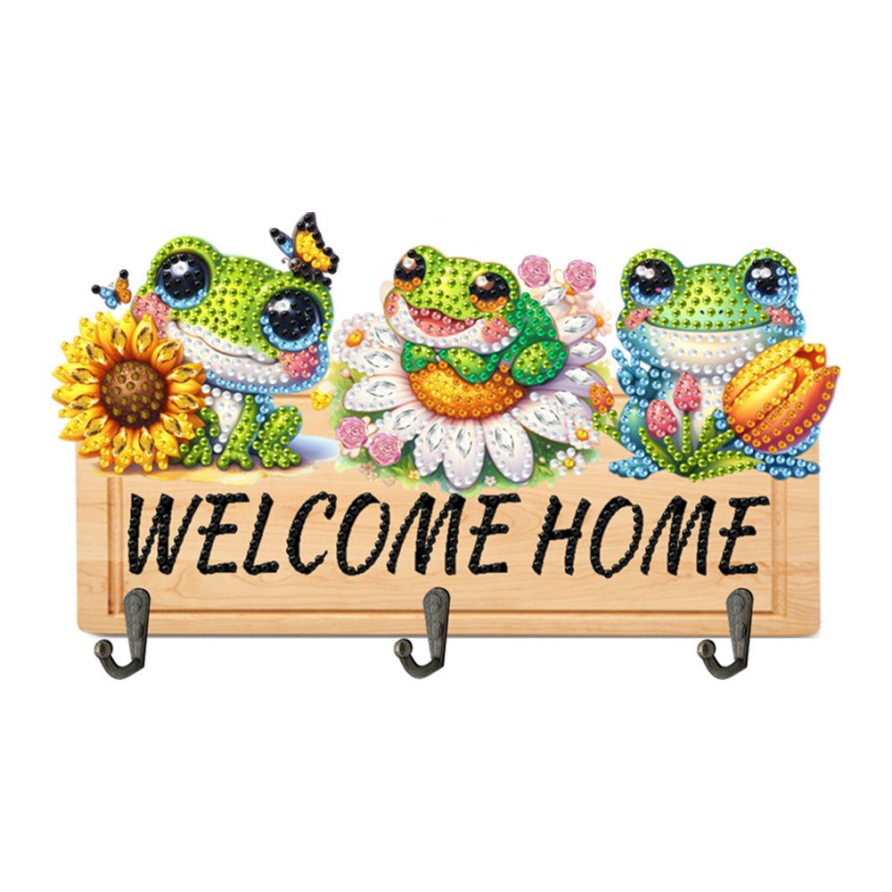 Wooden Special Shape Frog And Flower 3 Hooks No Punch Diamond Painting Hook Rail