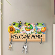 Load image into Gallery viewer, Wooden Special Shape Frog And Flower 3 Hooks No Punch Diamond Painting Hook Rail
