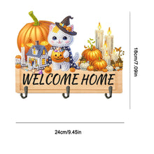 Load image into Gallery viewer, Wooden Special Shape Pumpkin Cat 3 Hooks No Punch Diamond Painting Hook Rail
