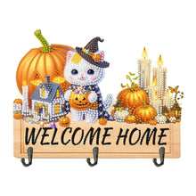 Load image into Gallery viewer, Wooden Special Shape Pumpkin Cat 3 Hooks No Punch Diamond Painting Hook Rail
