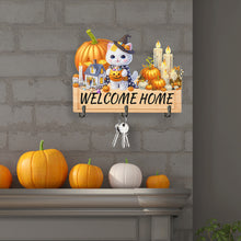 Load image into Gallery viewer, Wooden Special Shape Pumpkin Cat 3 Hooks No Punch Diamond Painting Hook Rail
