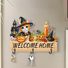 Load image into Gallery viewer, Wooden Special Shape Pumpkin Cat 3 Hooks No Punch Diamond Painting Hook Rail
