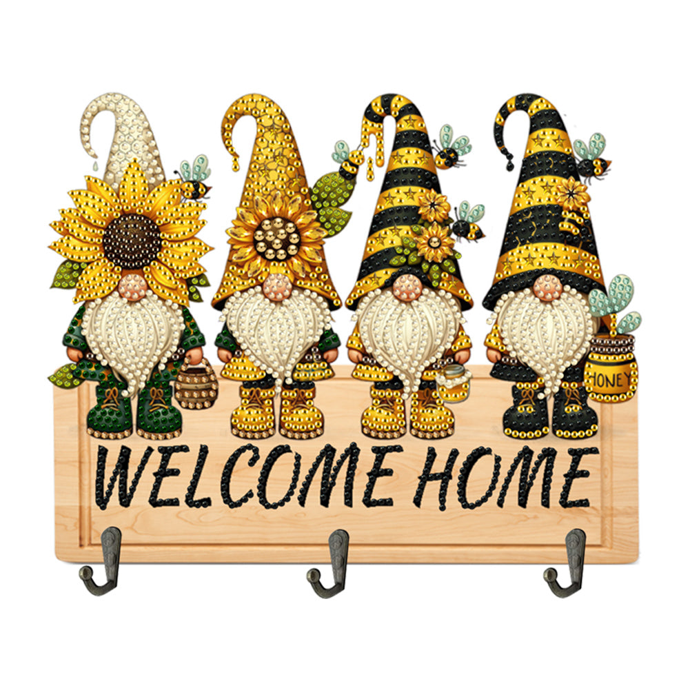Wooden Special Shape Bee Gnome 3 Hooks No Punch Diamond Painting Hook Rail