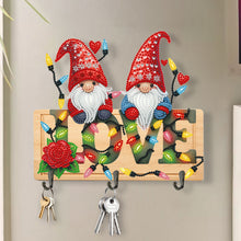 Load image into Gallery viewer, Wooden Special Shape Love And Gnome 3 Hooks No Punch Diamond Painting Hook Rail
