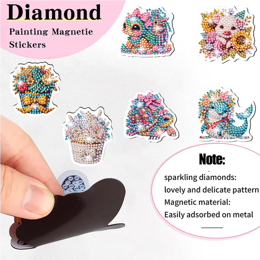 12Pcs Diamond Painting Fridge Magnet Animal Cupcake Diamond Art Fridge Stickers