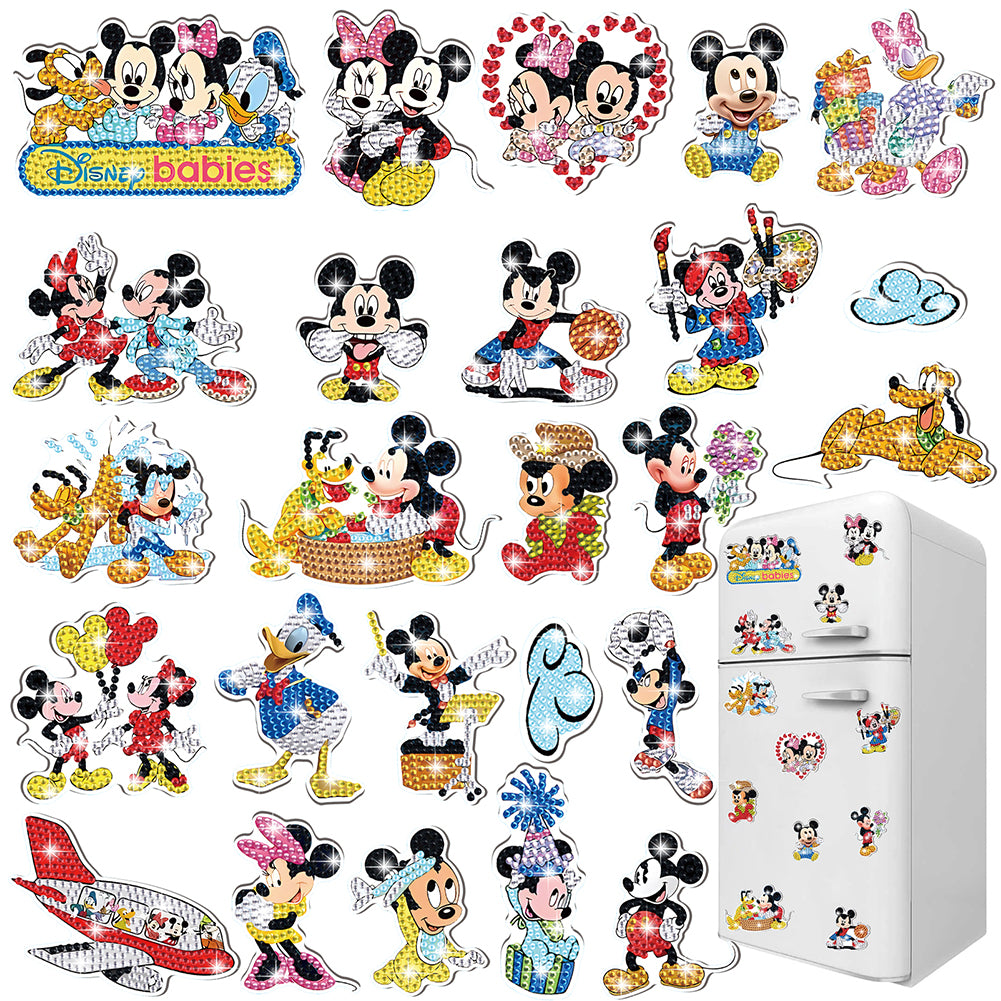 25Pcs Mickey and Friends Diamond Painting Fridge Stickers for Fridge Whiteboards