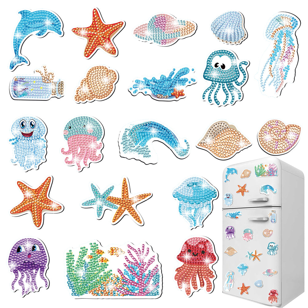 20Pcs Sea Creatures Diamond Painting Fridge Stickers for Fridge Whiteboards