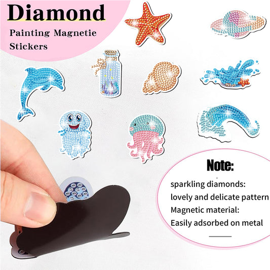 20Pcs Sea Creatures Diamond Painting Fridge Stickers for Fridge Whiteboards