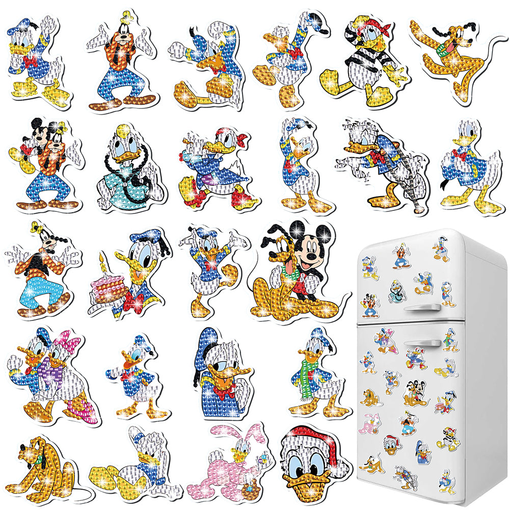 24Pcs Donald Duck Series Diamond Painting Fridge Magnet Donald Duck and Friends