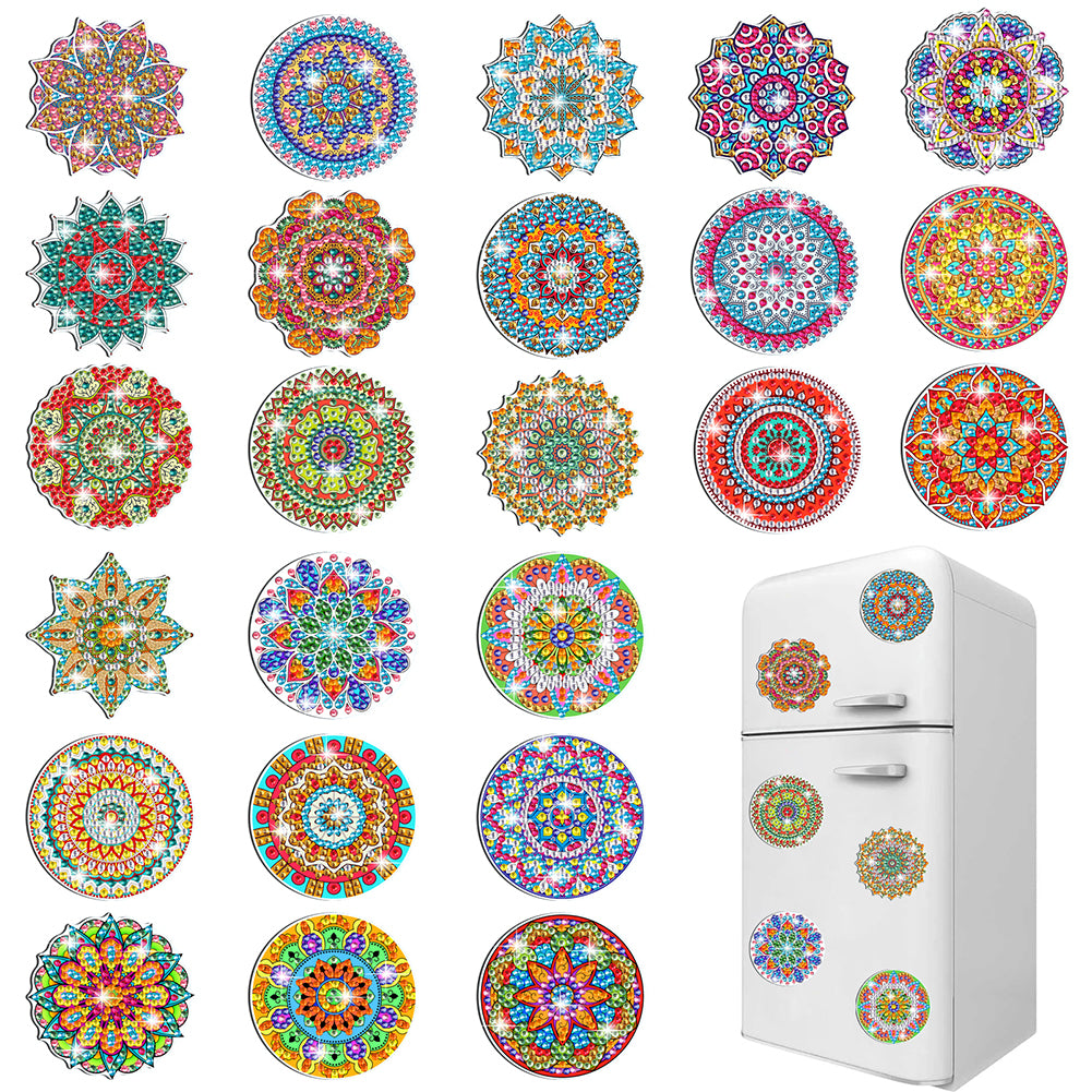 24Pcs Mandala Diamond Painting Fridge Magnet Fridge Stickers for Home Decor