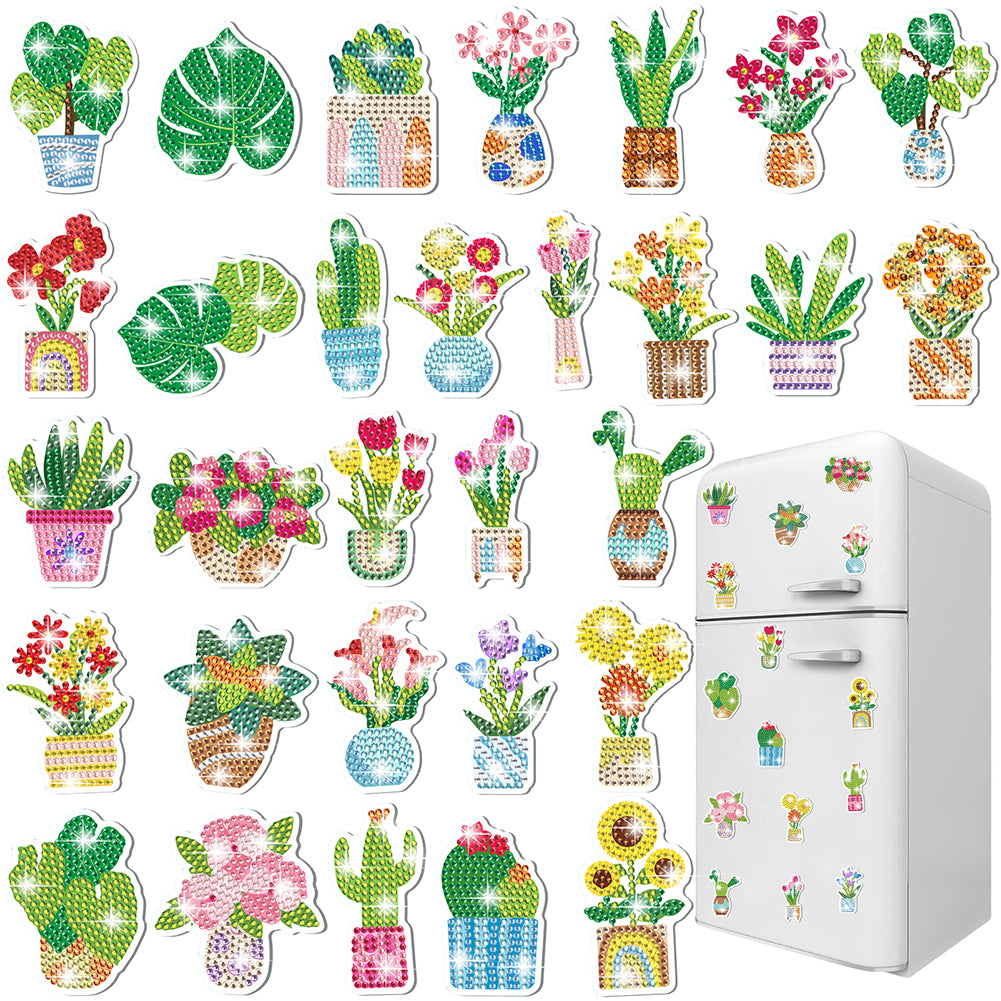 30Pcs Plant Diamond Painting Fridge Magnet Fridge Stickers for Home Decor