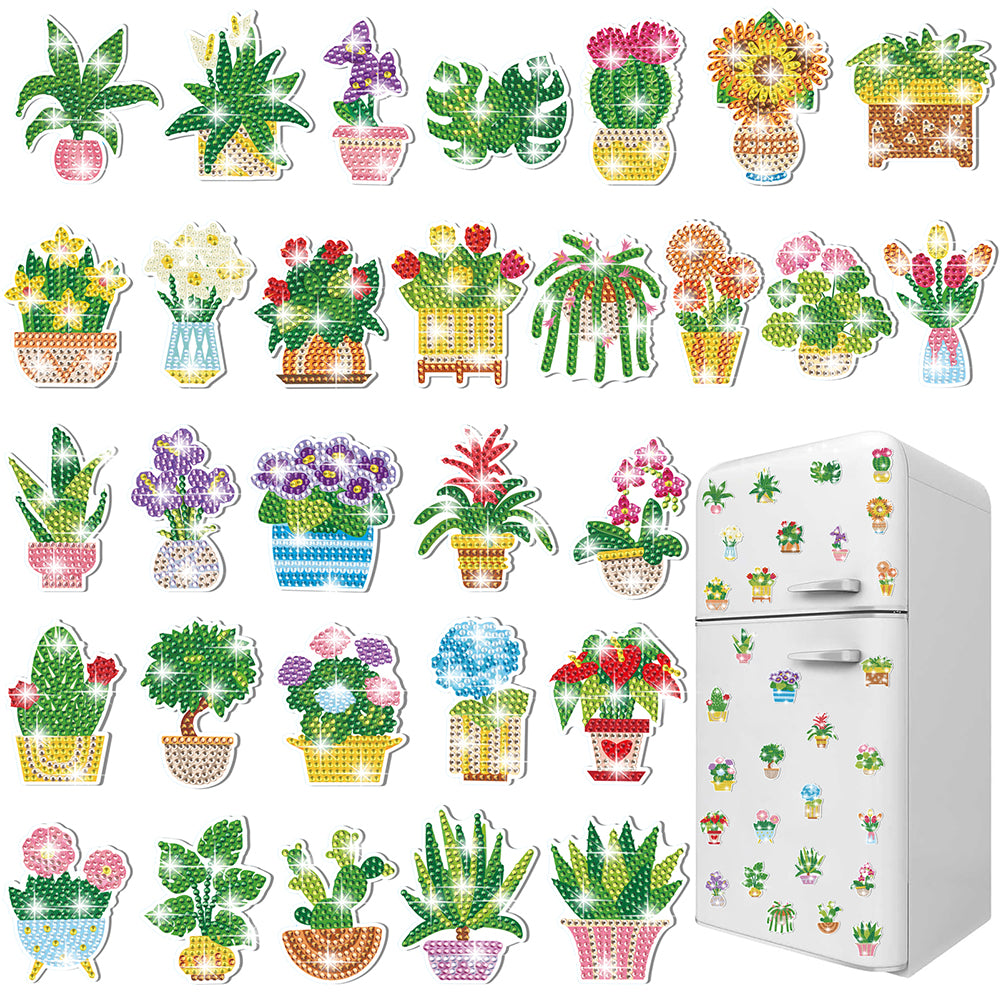 30Pcs Plant Diamond Painting Fridge Magnet Fridge Stickers for Home Decor