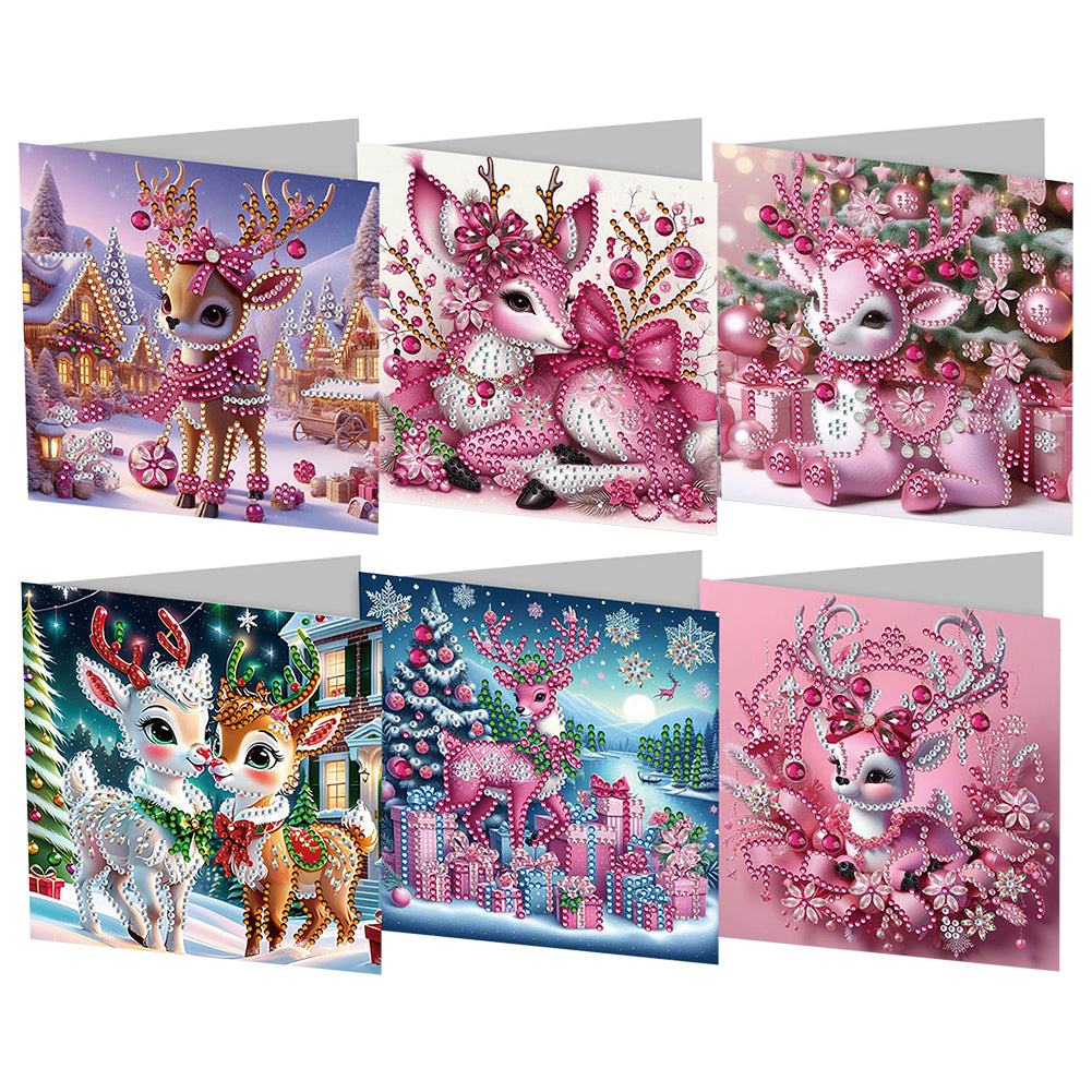 6Pcs Winter Fawn DIY Diamond Painting Card Rhinestone Painting Card Kit