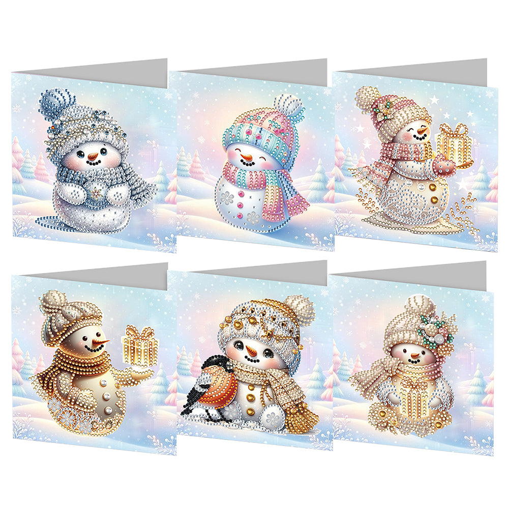 6Pcs Winter Snowman DIY Diamond Painting Card Rhinestone Painting Card Kit