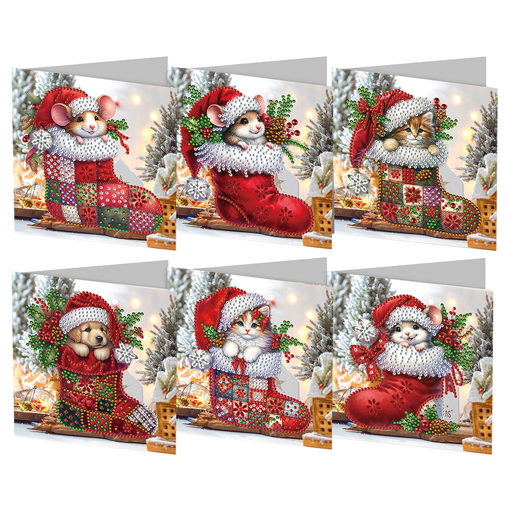 6Pcs Stocking Animals DIY Diamond Painting Card Rhinestone Painting Card Kit