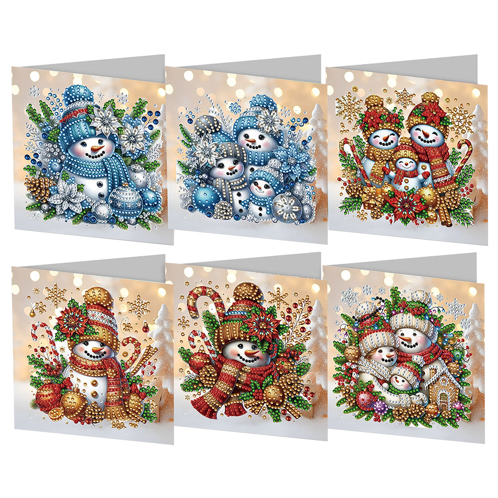 6Pcs Snowman DIY Diamond Painting Card Rhinestone Painting Card Kit for Friends