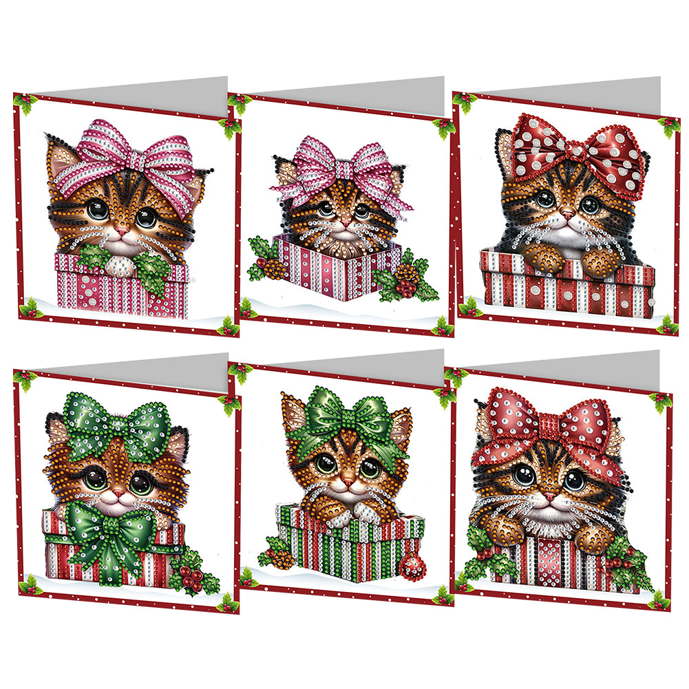 6Pcs Gift Cat DIY Diamond Painting Card Rhinestone Painting Card Kit for Friends