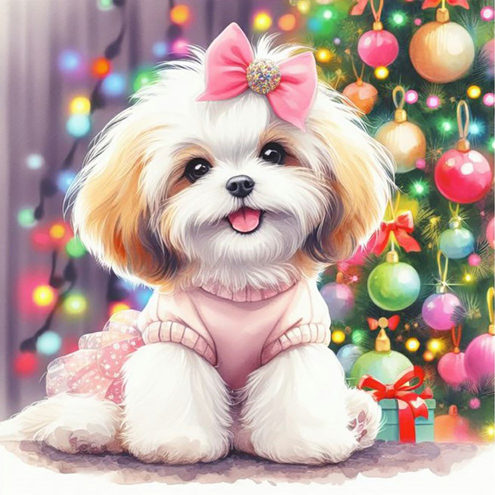 Diamond Painting - Full Round - Christmas tree Shih Tzu (40*40CM)