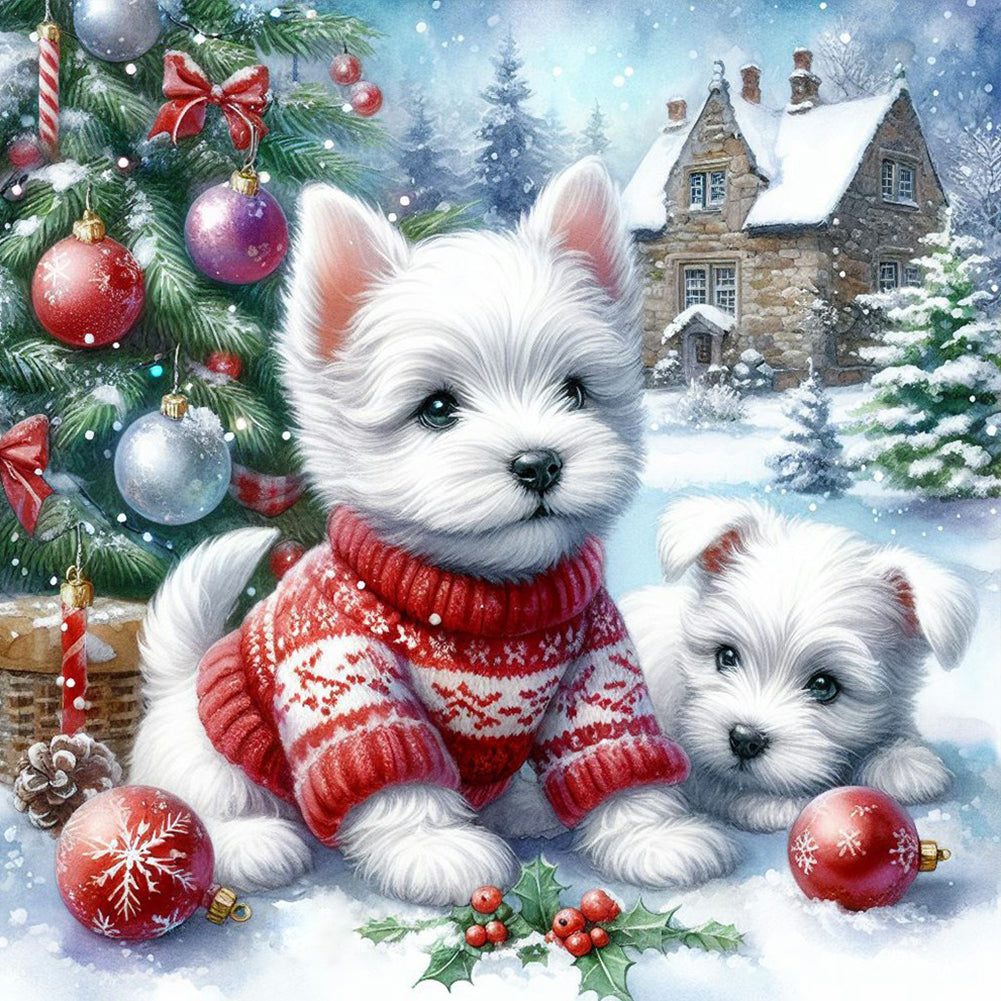 Diamond Painting - Full Round - Christmas snow West Highland terrier (40*40CM)