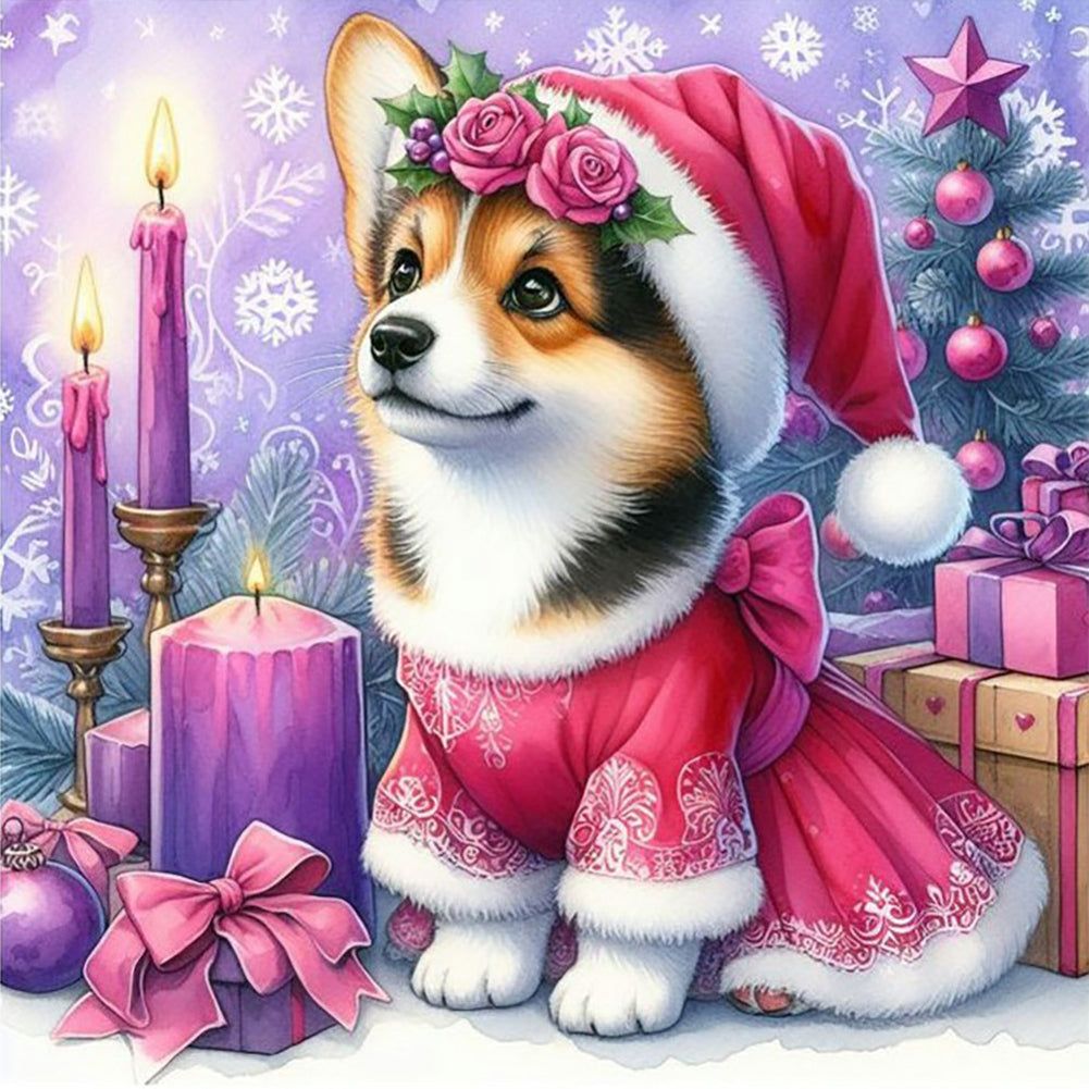 Diamond Painting - Full Round - Christmas candle Corgi (40*40CM)
