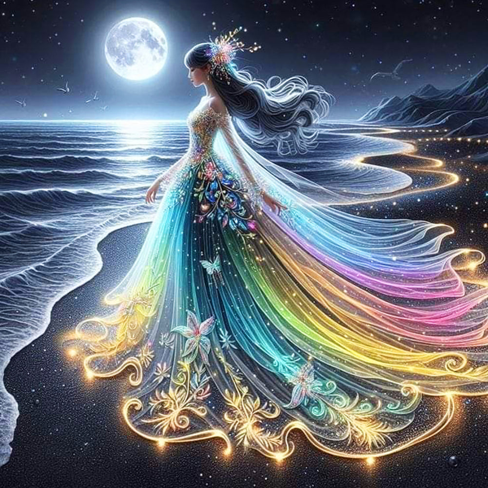 Diamond Painting - Full Round - Dream seaside color skirt girl (40*40CM)