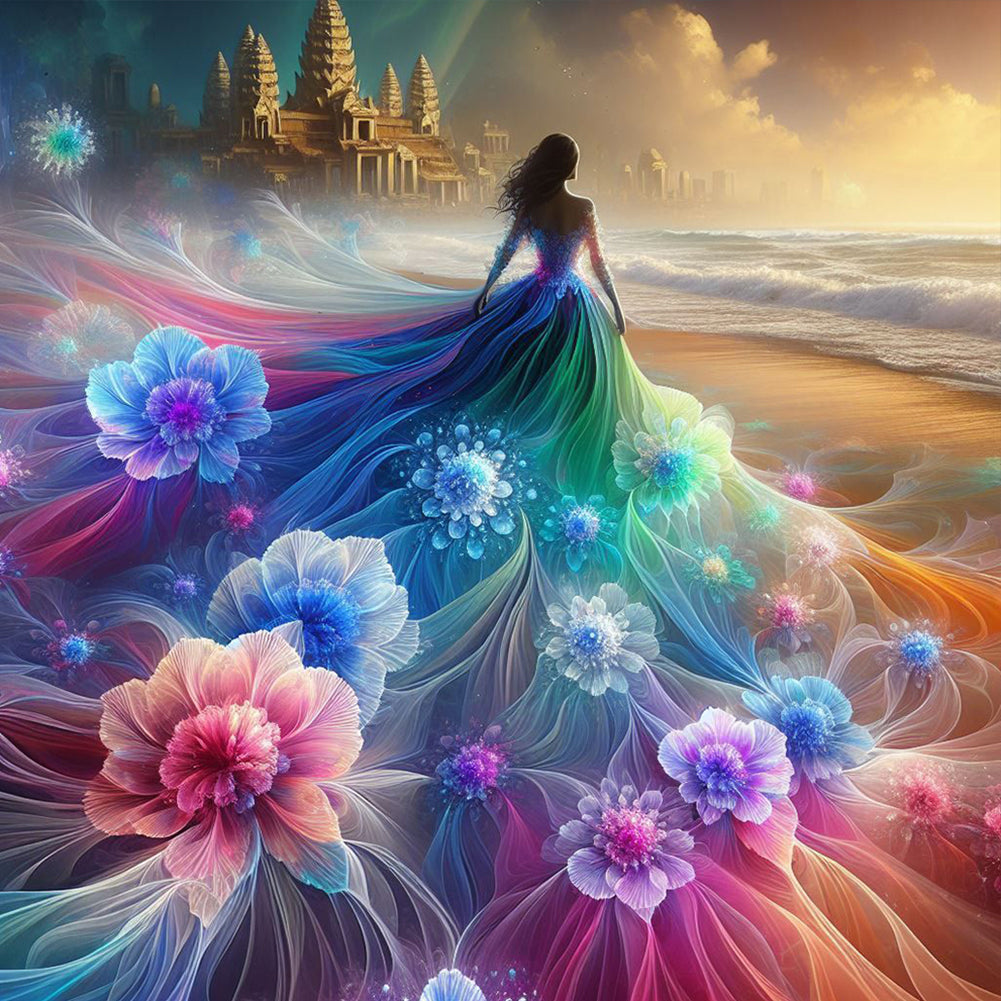 Diamond Painting - Full Round - Dream color flower skirt girl (40*40CM)