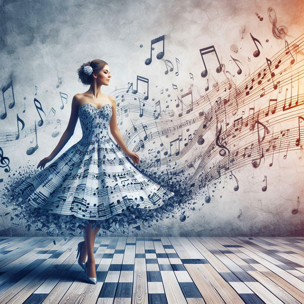 Diamond Painting - Full Round - Girl with dreamy musical note skirt (40*40CM)