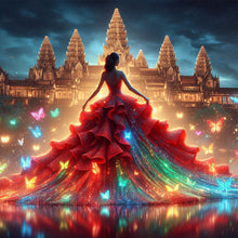 Load image into Gallery viewer, Diamond Painting - Full Round - Girl with dreamy red butterfly skirt (40*40CM)
