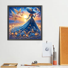 Load image into Gallery viewer, Diamond Painting - Full Round - Girl with dreamy blue butterfly skirt (40*40CM)
