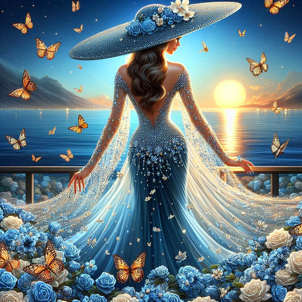 Diamond Painting - Full Round - Girl with dreamy flower butterfly skirt (40*40CM)