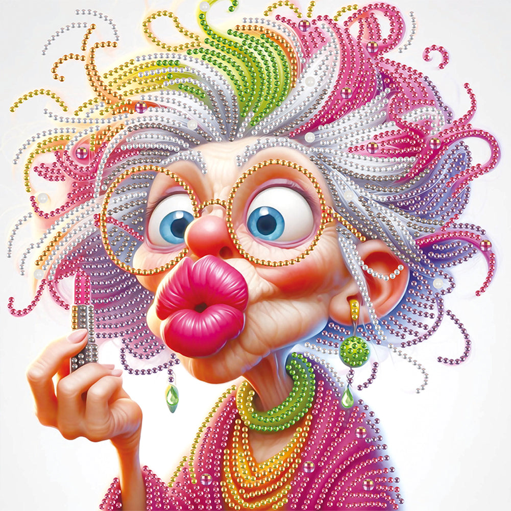Diamond Painting - Partial Special Shaped - Funny old lady (30*30CM)