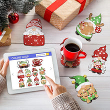Load image into Gallery viewer, 8Pcs Wooden Christmas Gnome Diamond Painting Coasters with Holder Gift for Mom
