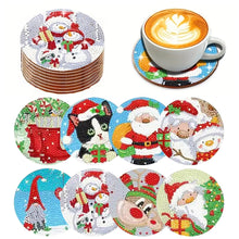 Load image into Gallery viewer, 8Pcs Wooden Santa Claus Diamond Painting Coasters with Holder Gift for Mom
